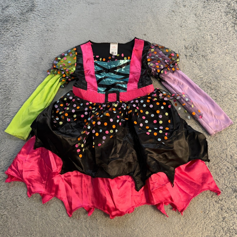 Way to Celebrate Toddler Girls Neon Polka Dot Witch Costume Dress Size 3T-4T